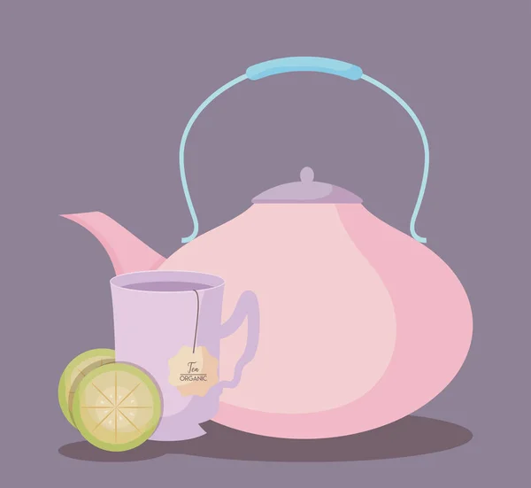 Tetera con taza de té icono aislado — Vector de stock