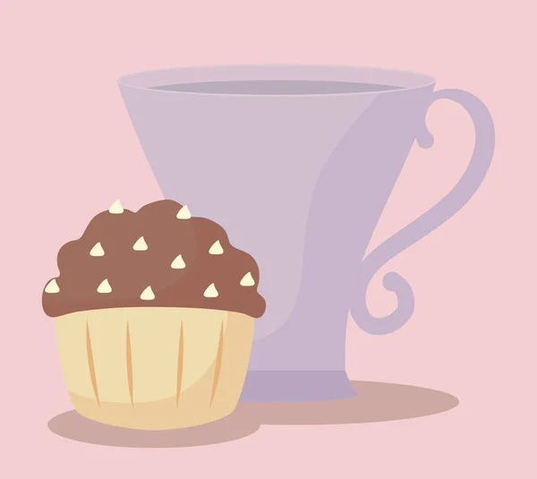 Delicious cupcake with cup icon — Stock Vector