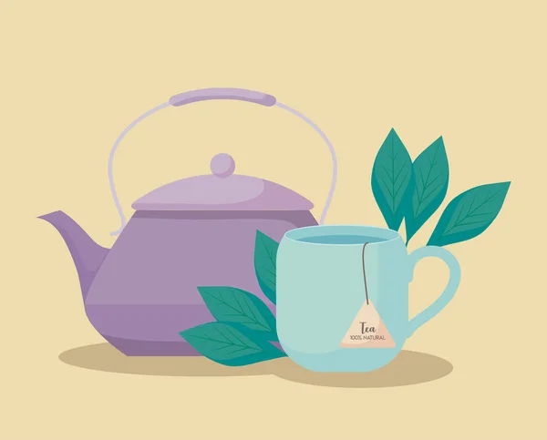 Tetera con taza de hierbas de té icono aislado — Archivo Imágenes Vectoriales