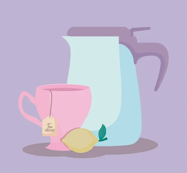 Teapot with cup of tea isolated icon — Stock Vector