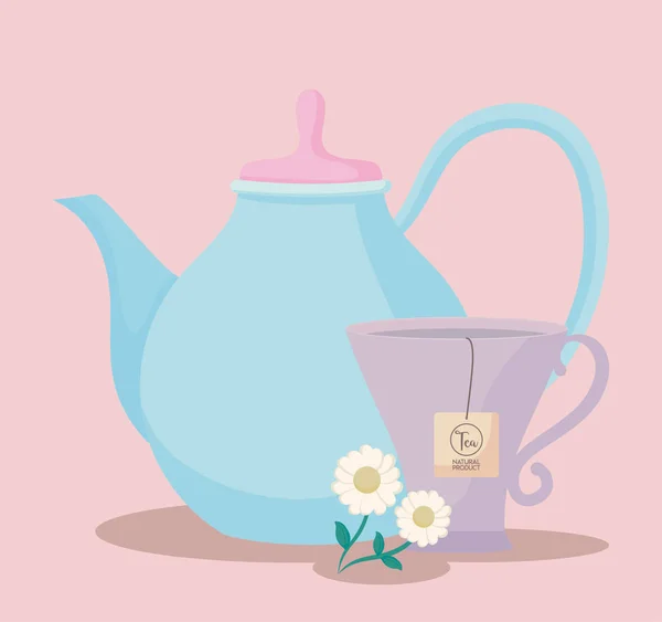 Teapot Cup Chamomile Isolated Icon Vector Illustration Design — Stock Vector