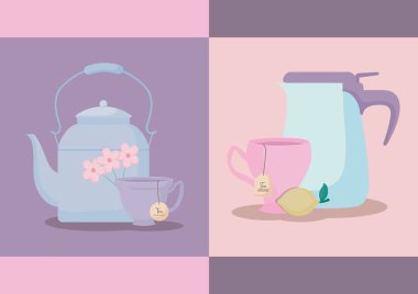 çaydanlıklar çay fincan izole simgesi olan dizi