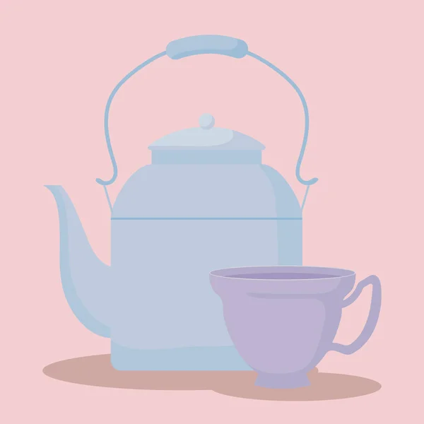 Teapot with cup isolated icon — Stock Vector