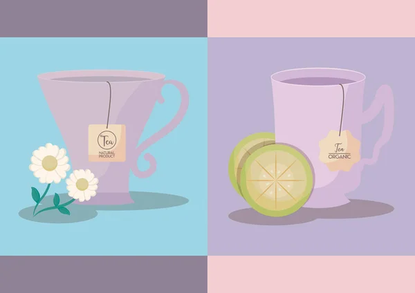 Uppsättning av koppar te citron och kamomill ikonen — Stock vektor