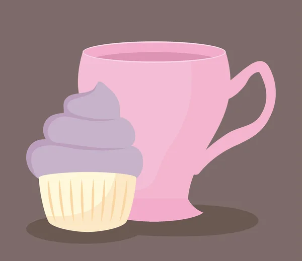 Delicioso cupcake com ícone de copo — Vetor de Stock