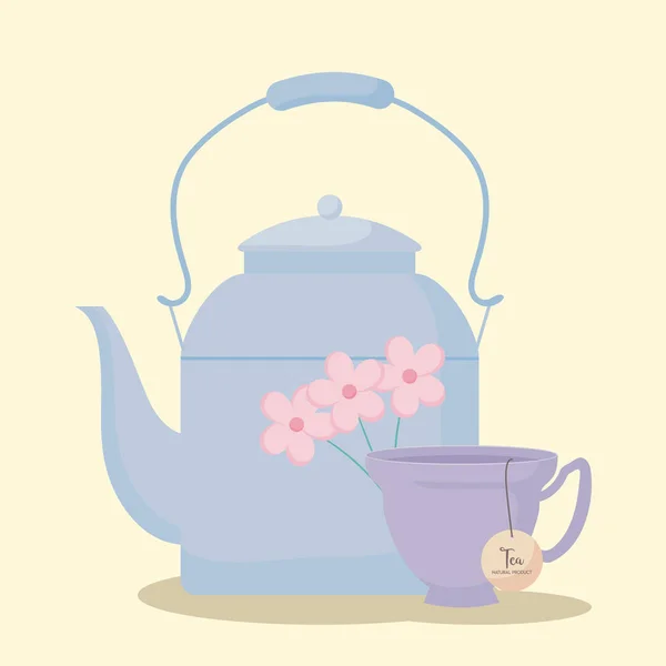 Tetera con taza de té icono aislado — Vector de stock