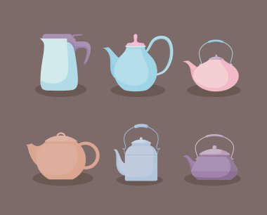 Mutfak çaydanlıklar pastel Icons set