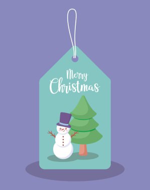kardan adam ve ağaç Noel vektör çizim tasarım etiketle