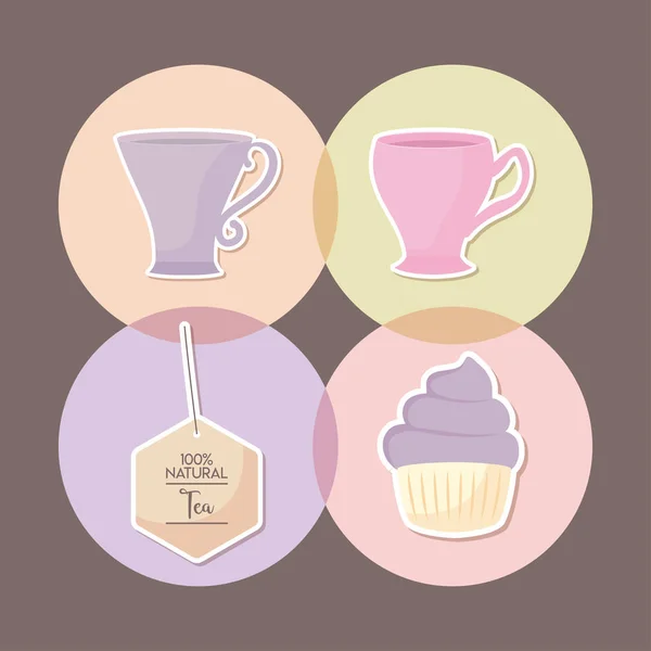 Delicious cupcake with set icons — Stock Vector