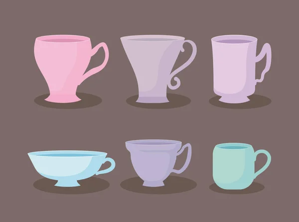Кухонные чашки пастельные иконки — стоковый вектор