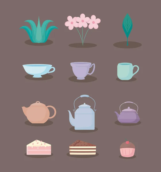 Tea time color pastel pastel set icons — Stock Vector