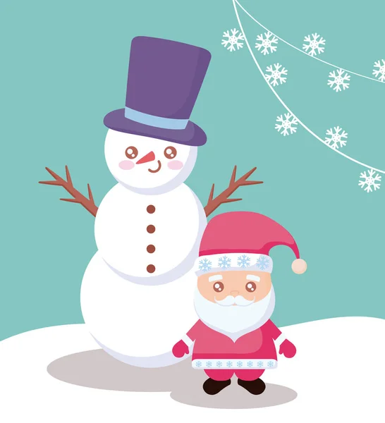 Weihnachtsmann mit Schneemannfigur — Stockvektor