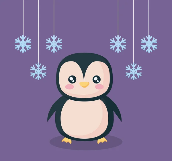 Pingwin z charakterem płatki śniegu — Wektor stockowy