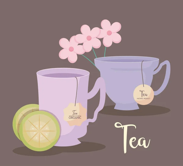 Cups tea natural isolated icon — Stock Vector