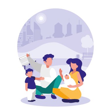 doğal park sahnesinde sevimli aile