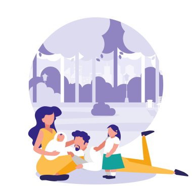 doğal park sahnesinde sevimli aile