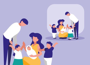 Çocuk avatar karakter ile şirin aile