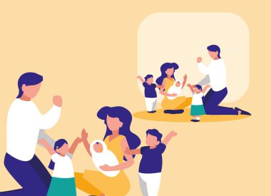 Çocuk avatar karakter ile şirin aile