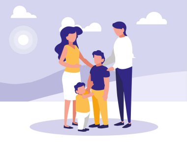 Peyzaj simgesi olan sevimli aile