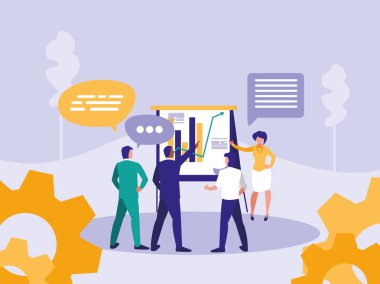 Grup iş adamları ile konuşma balonu