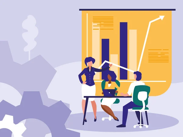 Soporte de negocios en el banco caja fuerte llena de dinero — Vector de