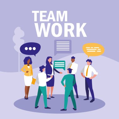 Grup iş adamları ile konuşma balonu