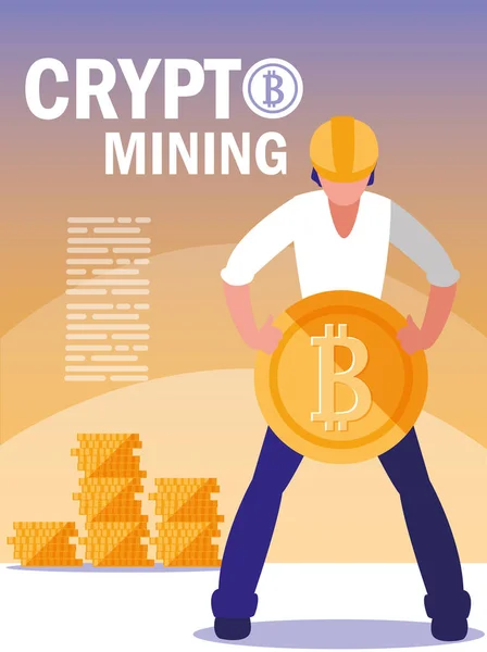 stock vector worker crypto mining bitcoins