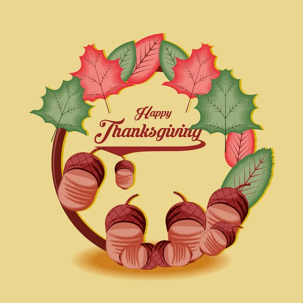 感恩节框架与坚果和叶子 — 图库矢量图片
