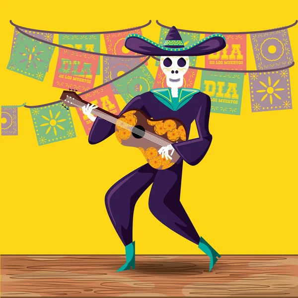 Mariachi cranio giorno del defunto — Vettoriale Stock