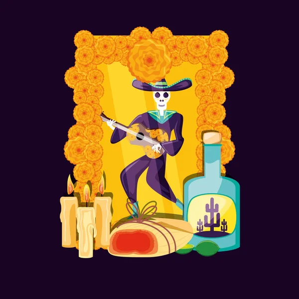 Mariachi skull day of the dead party — Stock Vector