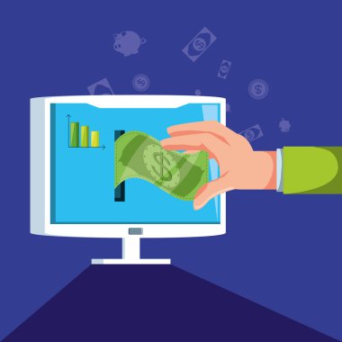 monitör ile el ve ekonomi Icons set