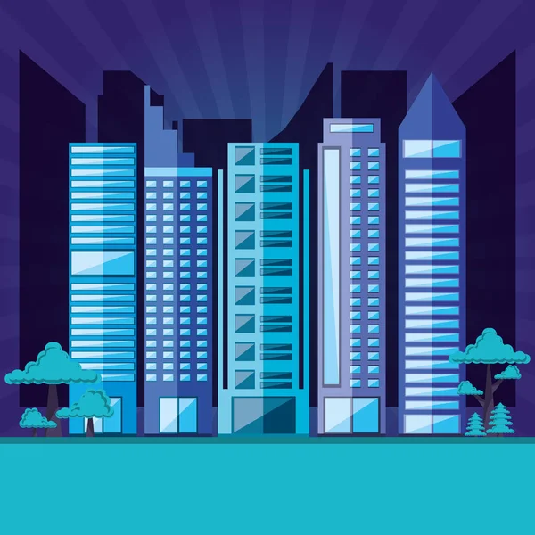 Stadsbilden med byggnader scen natt — Stock vektor