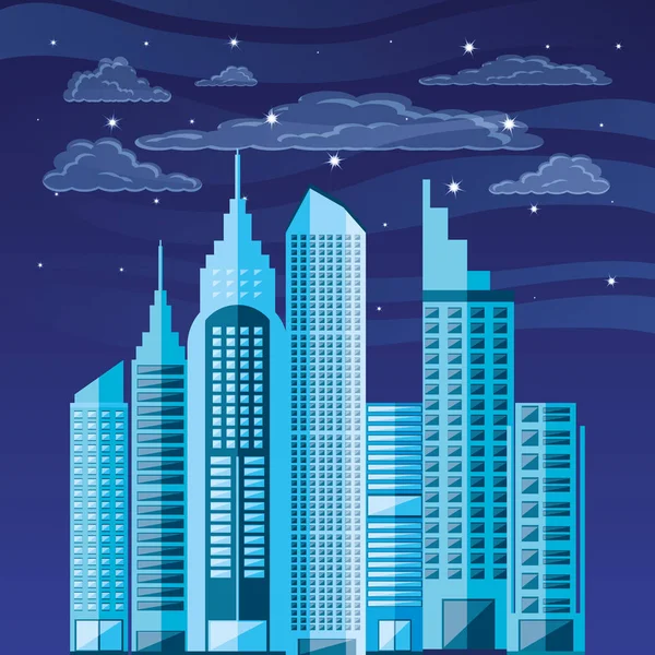 Stadsbilden med byggnader scen natt — Stock vektor