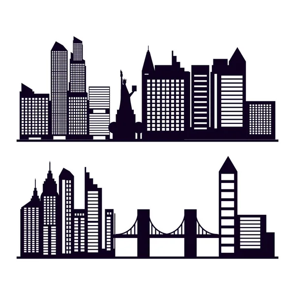 Set of cityscape with buildings — Stock Vector