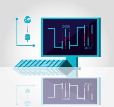 bilgisayar masası ile veri merkezi hizmet vektör çizim tasarım