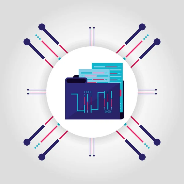 Carpeta del documento con el icono del centro de datos — Vector de stock