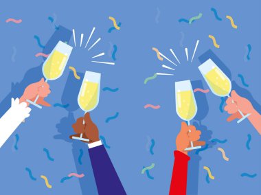 kupa kutlama parti vektör çizim tasarım toasting ile el