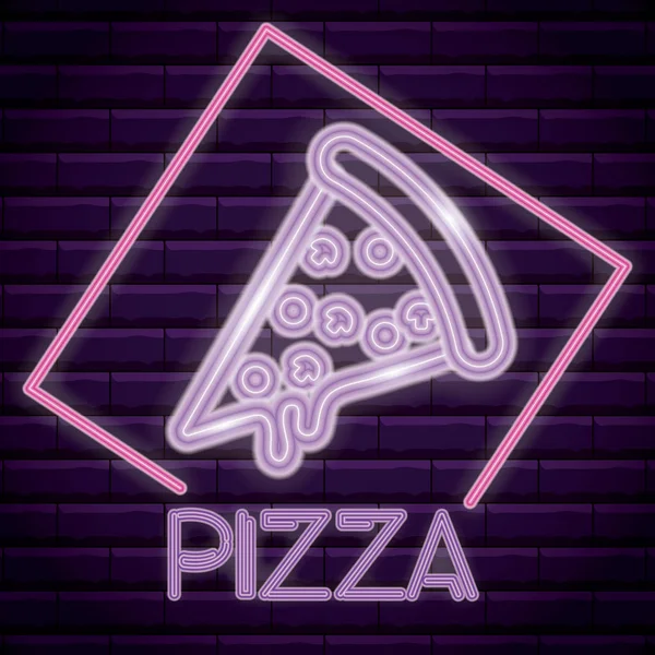 Pizza néon étiquette légère — Image vectorielle