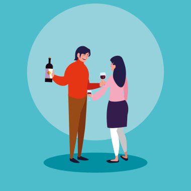 Çift parti avatar karakter vektör çizim tasarım kutlamak mutlu