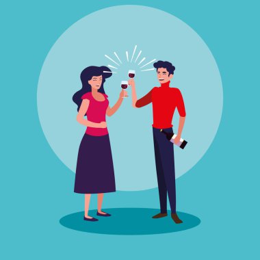 Çift parti avatar karakter kutluyor mutlu