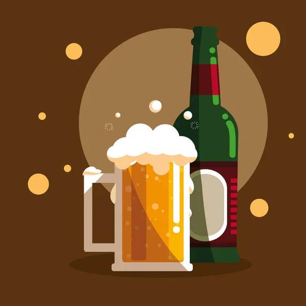 Şişe bira kavanoz izole simgesiyle — Stok Vektör