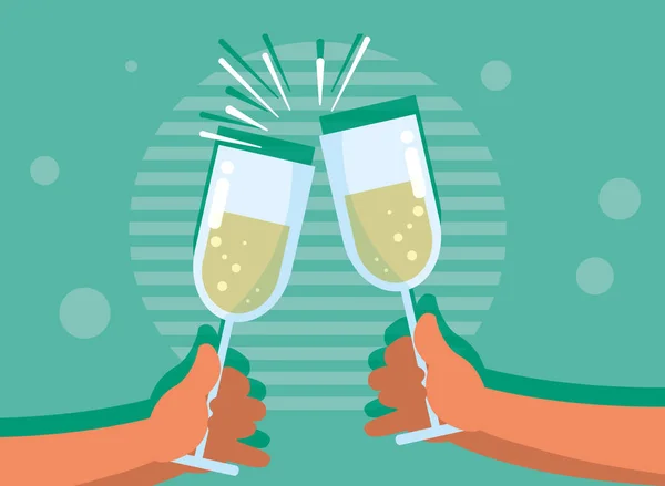 Hands with cups of champagne — Stock Vector