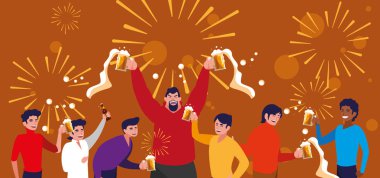 Erkek parti avatar karakter kutluyor mutlu