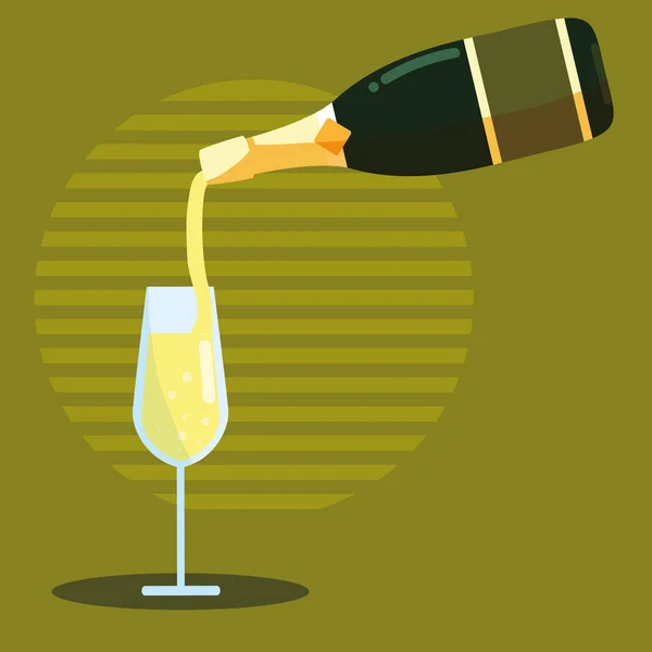 Garrafa de champanhe com copo —  Vetores de Stock