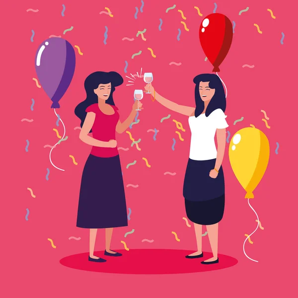 Mulheres feliz celebrando festa avatar personagem —  Vetores de Stock