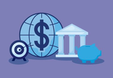 küre ile ekonomi Icons set