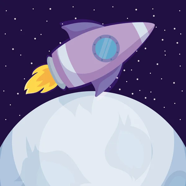 Cohete de arranque con el icono de las lunas — Vector de stock