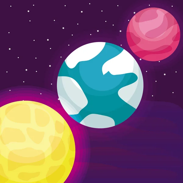 Planetas universo espacial ícone — Vetor de Stock