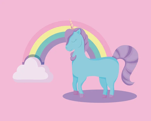 Licorne mignonne avec arc-en-ciel de conte de fées — Image vectorielle