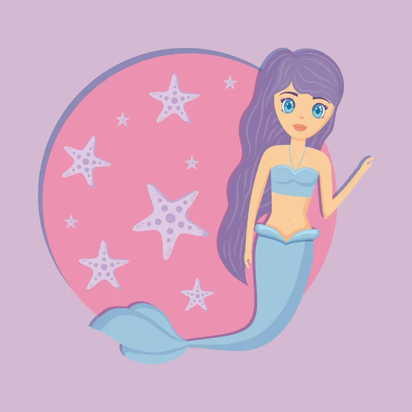 Sirene bonito com personagem avatar estrela do mar — Vetor de Stock